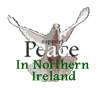 [A white dove in flight, Support Peace in Northern Ireland]